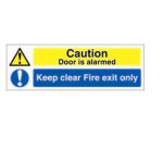 Fire Exit Only Caution This Door Is Alarmed 150x450mm Self Adhesive, Each