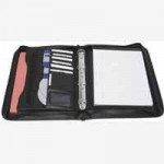 Leather Zipped Conference Folder with Ring Binder, Black
