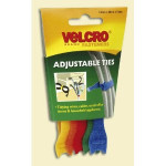 Velcro ® Adjustable Ties, 12mm x 20cm, Pack of 5 Assorted Colours