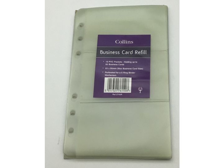 Collins Business Card Ringbinder PVC Pockets Refill Pack of 10 sheets Holds 60 Cards