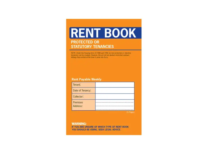 Rent Book Protected or Statutory Tenancies 16 Pages, Orange Cover