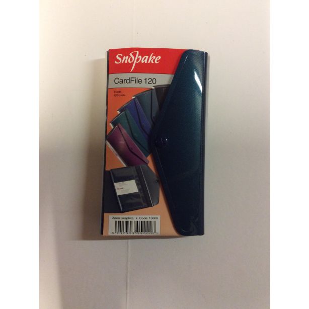 Snopake CardFile 120 Zeon Graphite, Business card wallet holds 120 cards, popper closure