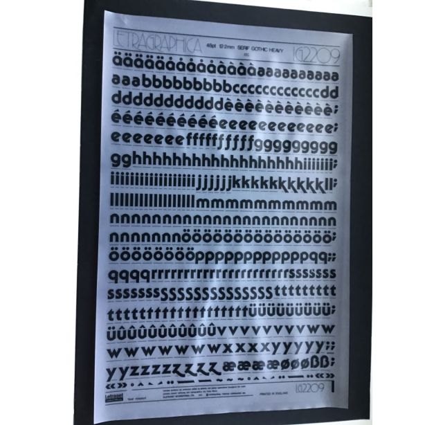 Letraset Letragraphica 2209 48pt. Serif Gothic Heavy 12.2mm Lower Case