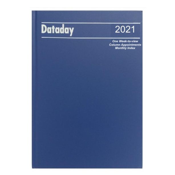 Dataday 2021 Desk Diary A43CIA, Week To View with Monthly Index and Column Appointments, Blue