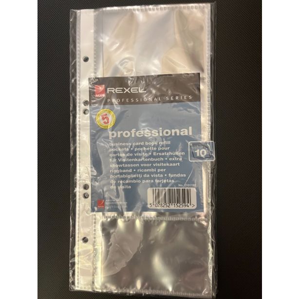 Rexel Professional Business Card Book Refill Pockets Pack of 10 sheets Holds 80 Cards