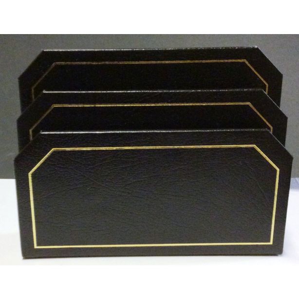 Leathersmith Luxury Rutland Black Letter rack with three leather covered dividers 