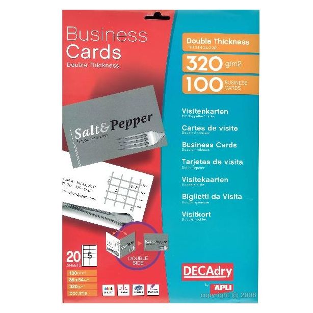 Decadry 320gsm Double Thickness Business Cards, Pack of 100