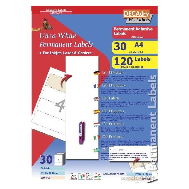 Decadry Filing Labels, Sheet of 4 with Square Corners