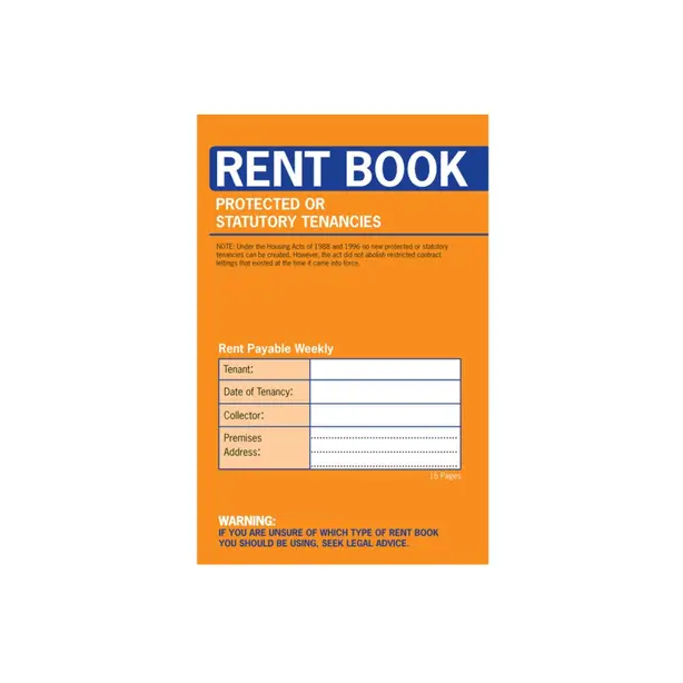 Rent Book Protected or Statutory Tenancies 16 Pages, Orange Cover