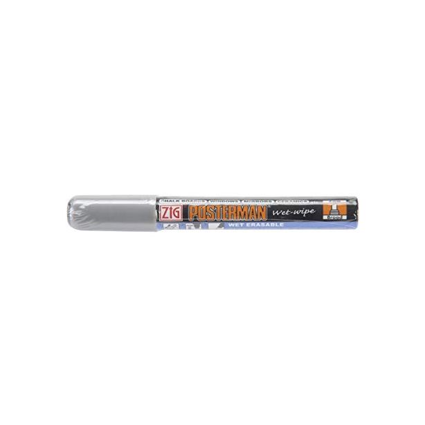 Zig Posterman Silver Wet Wipe Markers. 6mm Chisel Tip