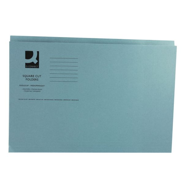 Q Connect Square Cut Folder Blue Foolscap Medium Weight, Pack of 100 