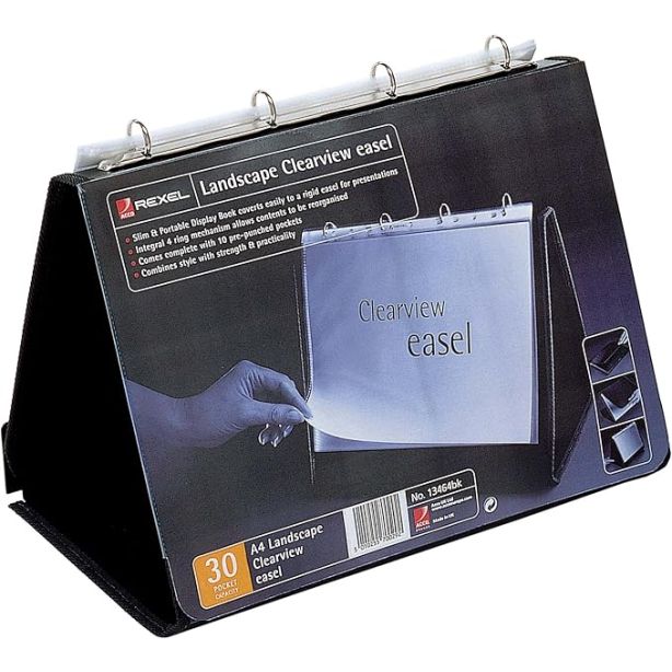 Rexel Clearview Landscape Easel Presentation Display Book A3, Black