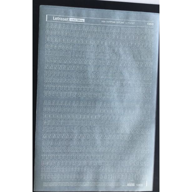 Letraset White 1368W 30pt. Egyptian Outline Capital Letters