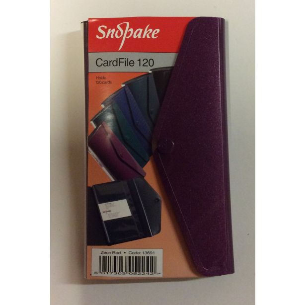 Snopake CardFile 120 Zeon Red, Business card wallet holds 120 cards, popper closure