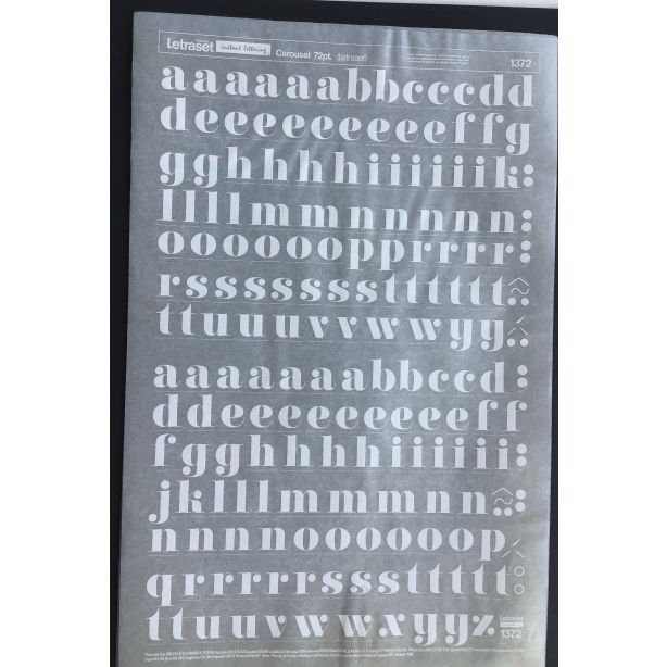 Letraset White 1372W 72pt. Carousel Lower Case Letters