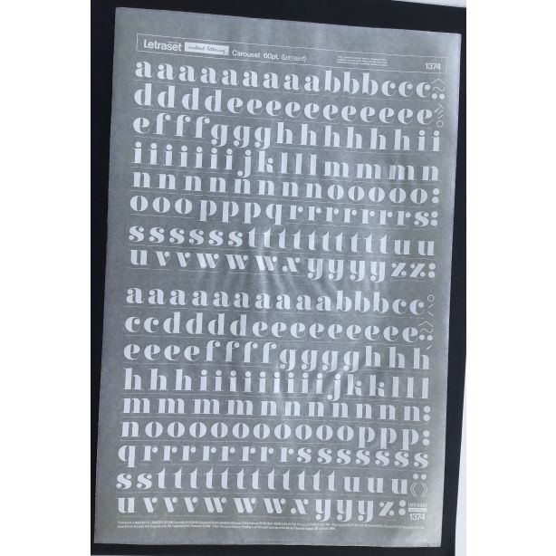 Letraset White 1374W 60pt. Carousel Lower Case Letters