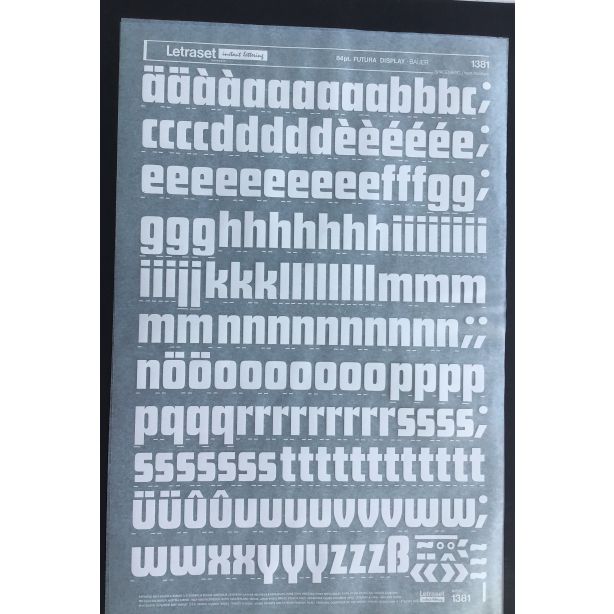 Letraset White 1381W 84pt.D. Futura Display Lower Case Letters