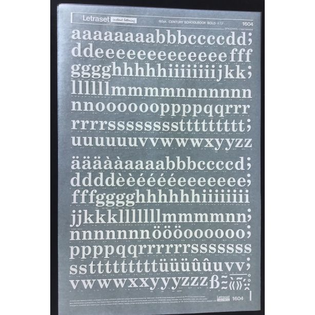 Letraset White 1604W 60pt. Century Schoolbook Bold Lower Case