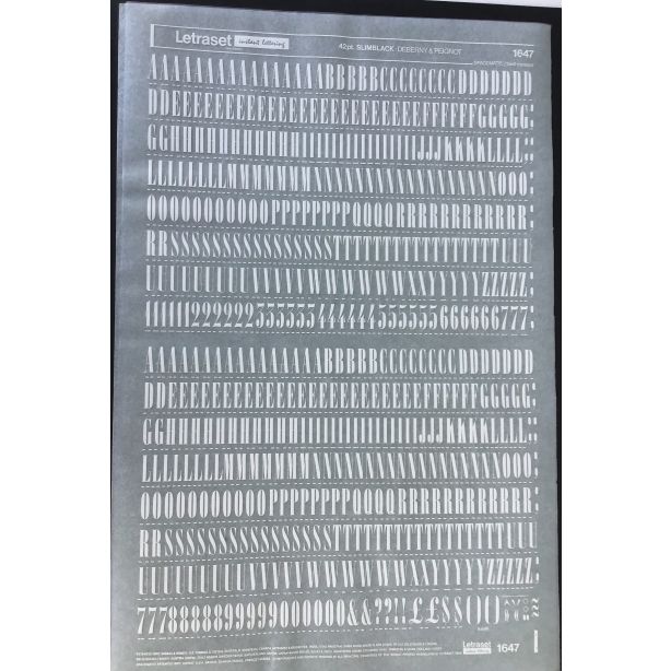 Letraset White 1647 42pt. Slimblack Capital Letters