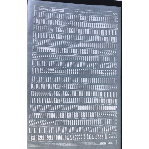 Letraset White 1648 36pt. Slimblack Capital Letters