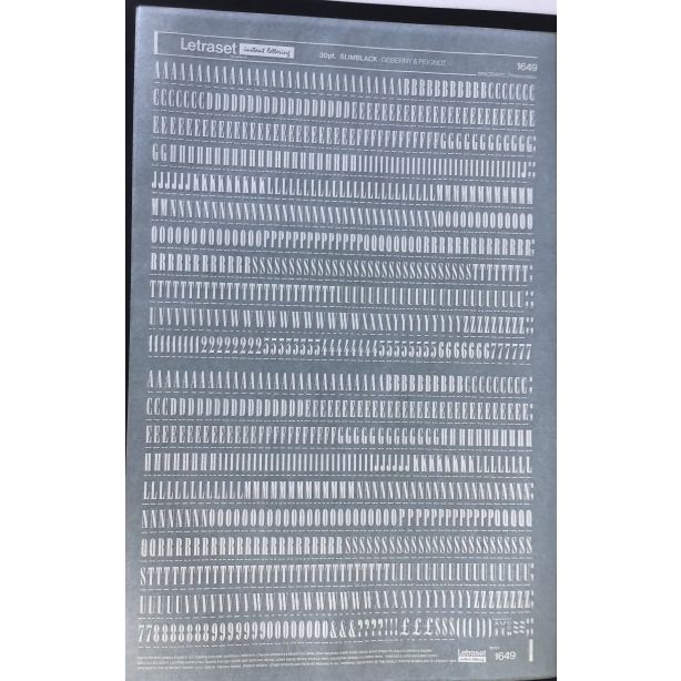 Letraset White 1649 30pt. Slimblack Capital Letters