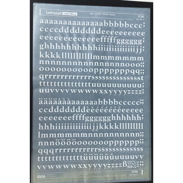 Letraset White 1726W 48pt. Goudy Extra Bold Lower Case Letters
