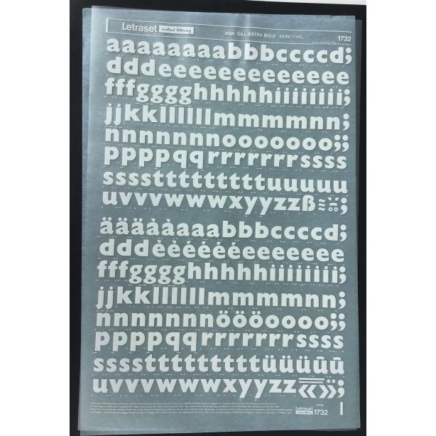 Letraset White 1732 60pt. Gill Extra Bold Lower Case Letters