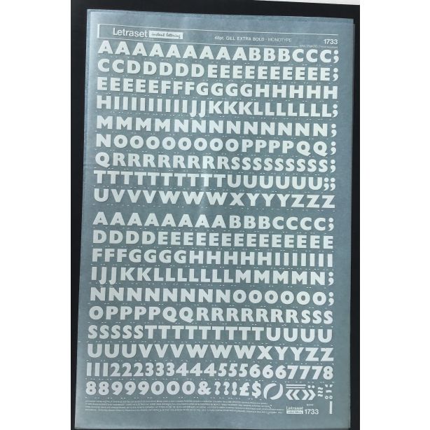Letraset White 1733 48pt. Gill Extra Bold Capital Letters