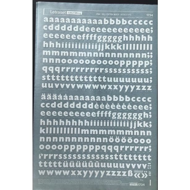 Letraset White 1734 48pt. Gill Extra Bold Lower Case Letters