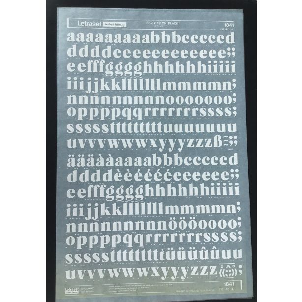 Letraset White 1841 60pt. Caslon Black Lower Case Letters