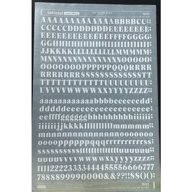 Letraset White 1842 42pt. Caslon Black Letters, Numbers