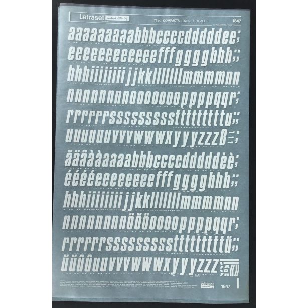 Letraset White 1847W 72pt. Compacta Italic Lower Case Letters