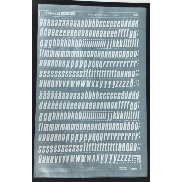 Letraset White 1849W 60pt. Compacta Italic Lower Case Letters