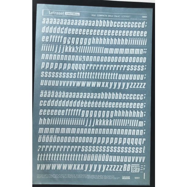 Letraset White 1861W 48pt. Compacta Bold Italic Lower Case Letters