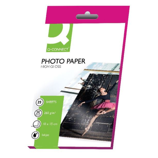Q Connect High Gloss Photo Paper, 10 x 15cm, 260gsm, Pack of 25