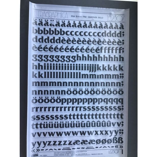 Letraset Letragraphica 2307 60pt. Friz Quadrata Bold 15.4mm Lower Case