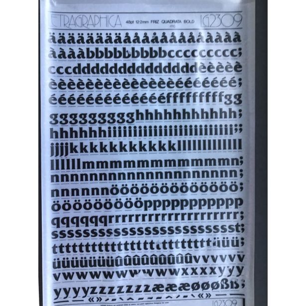 Letraset Letragraphica 2309 48pt. Friz Quadrata Bold 12.2mm Lower Case