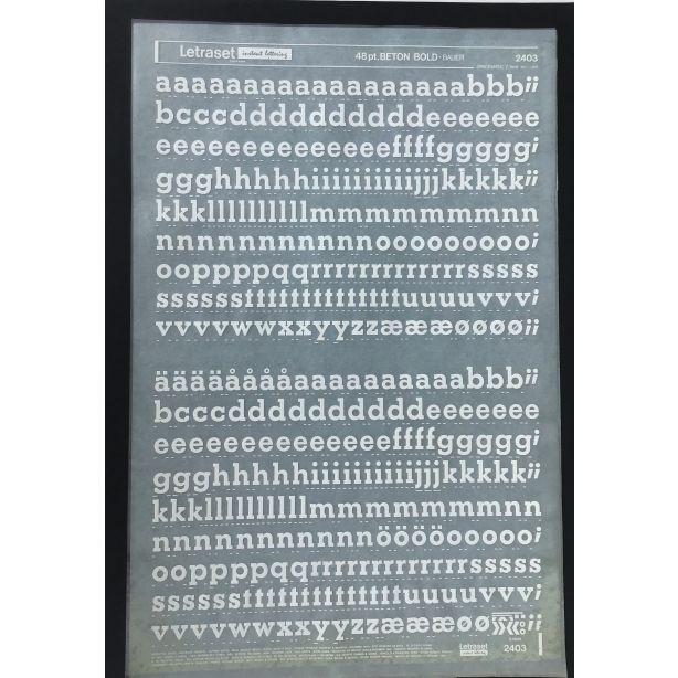 Letraset White 2403W 48pt. Beton Bold Lower Case Letters