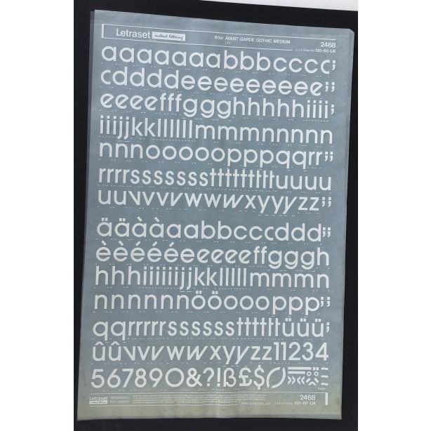 Letraset White 2468W 60pt. Avant Garde Gothic Medium Lower Case Letters