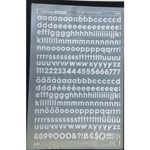 Letraset White 2480W 48pt. Avant Garde Gothic Bold Lower Case Letters