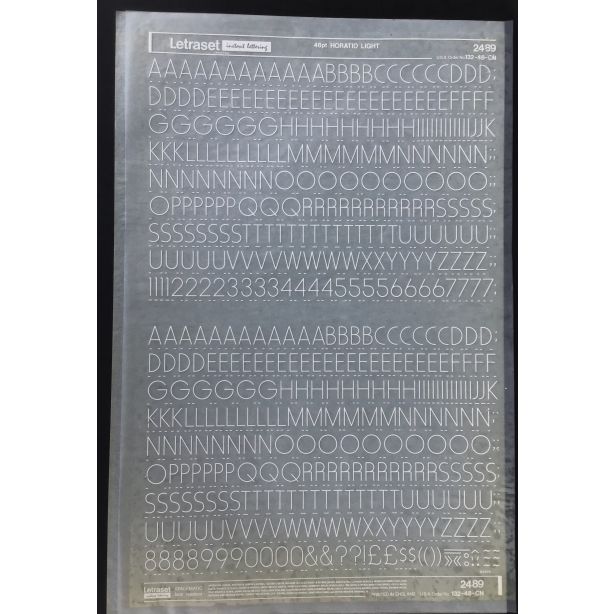 Letraset White 2489W 48pt. Horatio Light Capital Letters & Numbers