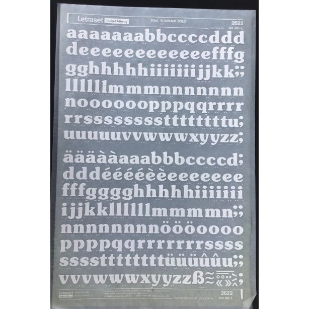 Letraset White 2622 60pt. Souvenir Bold Lower Case Letters