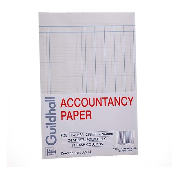 Guildhall 39/14Z Accountancy Paper, Pack of 24 Sheets, 14 Cash Columns