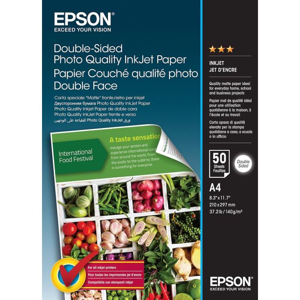 Epson A4 Double-Sided Photo Quality Inkjet Paper A4 50sheets 140 gm White C13S400059 