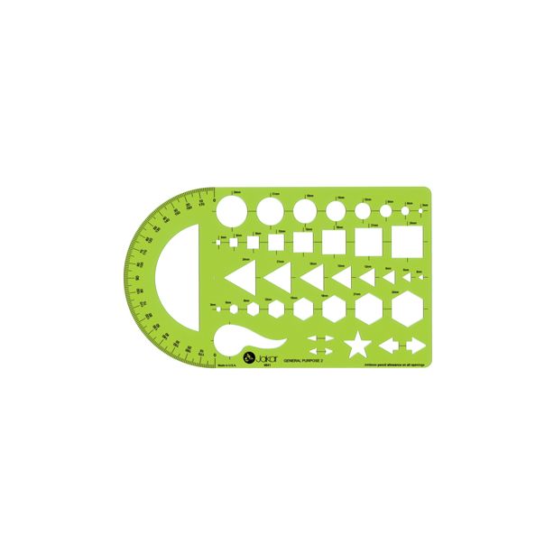 Jakar 4641 General Purpose 2 Template, Circles Squares Triangles Hexagons 3mm - 24mm