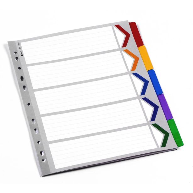 Rexel A4 Extra Wide 5 Part Mylar Reinforced Dividers, White/Multi