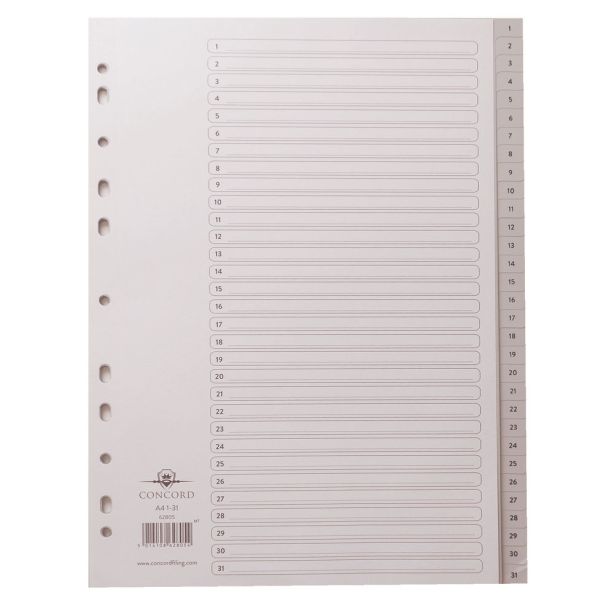 Concorde Grey Polypropylene Index, A4, 1-31