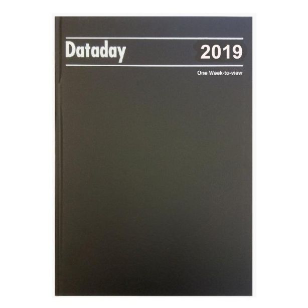 Dataday 2019 Desk Diary A43CIA, Week To View with Monthly Index and Column Appointments, Black