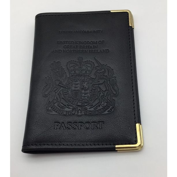 Antique Hide Leather Passport Holder, Black