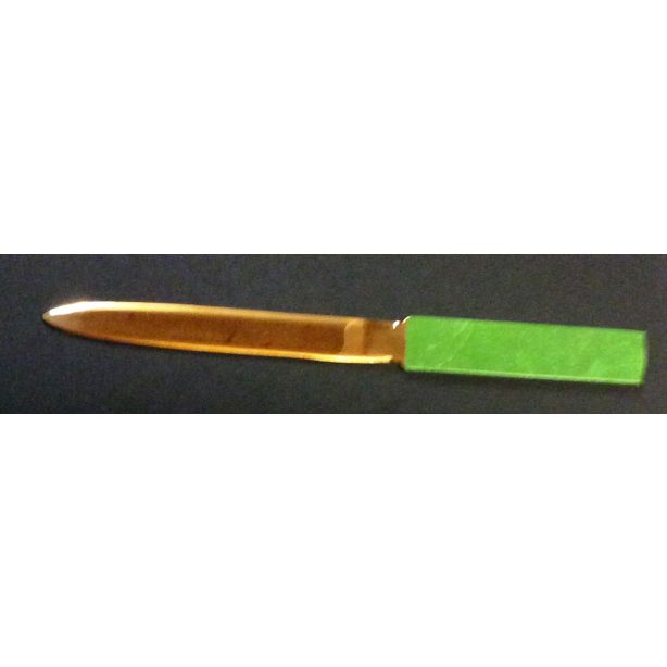 Leathersmith Porcelain Grain Leather handled letter opener with gold blade, Apple Green